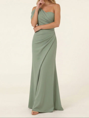 Sheath/Column Asymmetrical One-Shoulder Ruched Long Bridesmaid Dresses