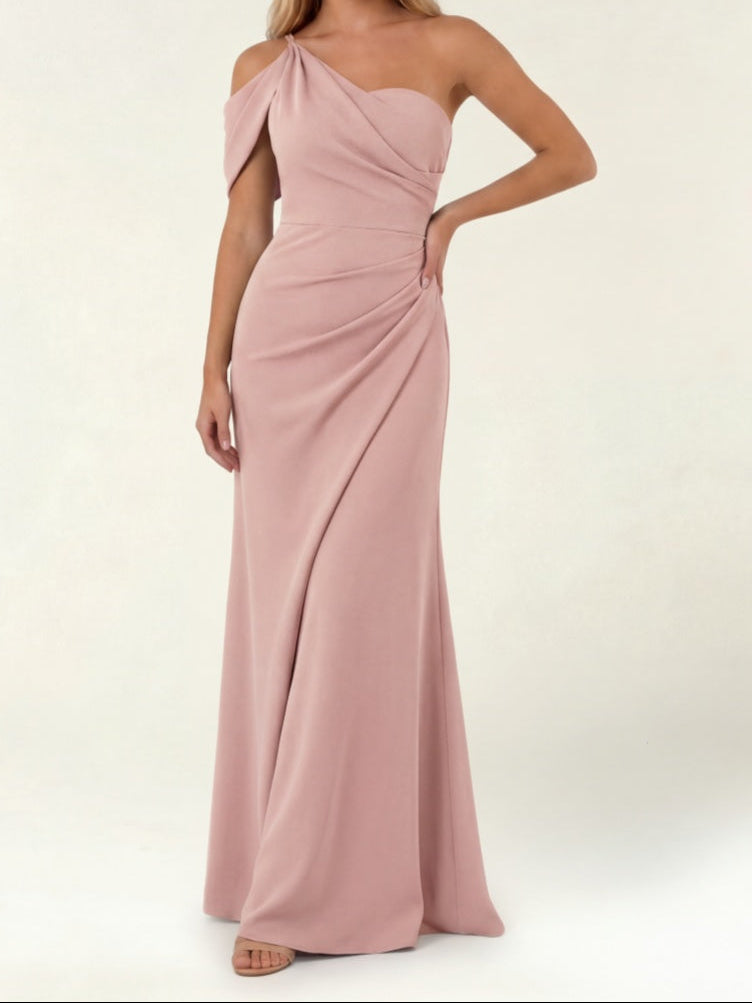 Sheath/Column Asymmetrical One-Shoulder Ruched Long Bridesmaid Dresses