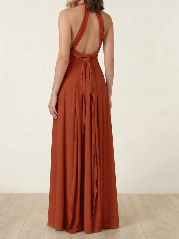 A-Line/Princess V-Neck Halter Bridesmaid Dresses with Split Side