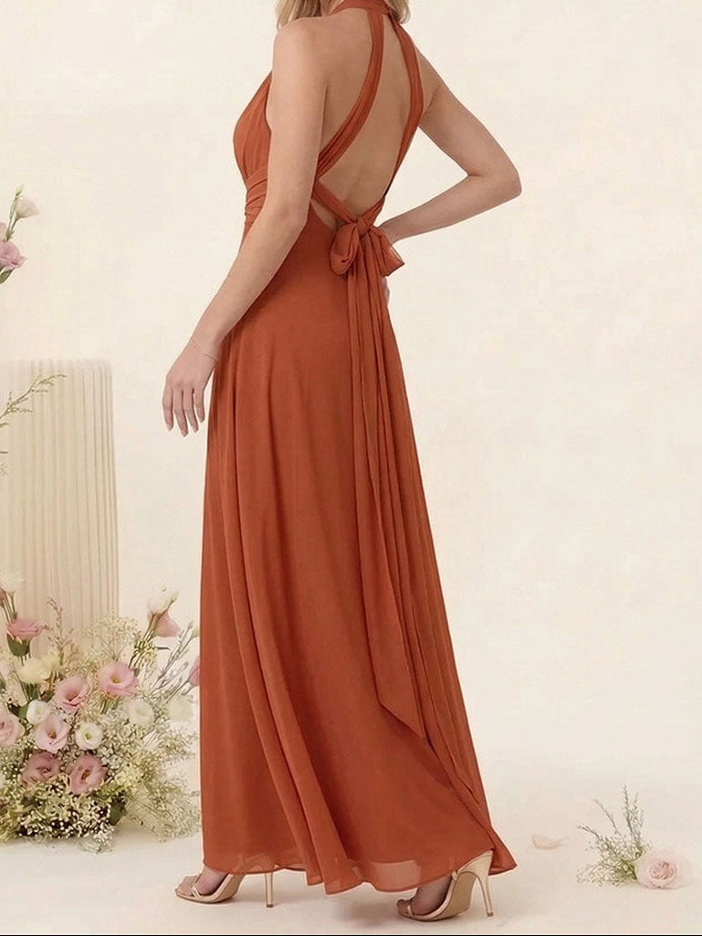 A-Line/Princess V-Neck Halter Bridesmaid Dresses with Split Side