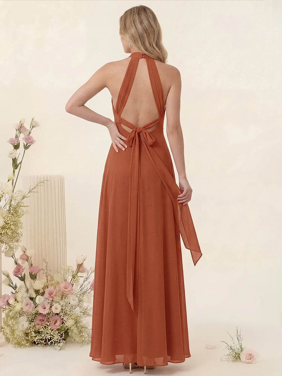 A-Line/Princess V-Neck Halter Bridesmaid Dresses with Split Side