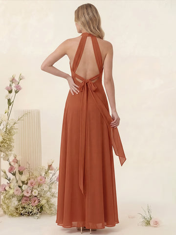 A-Line/Princess V-Neck Halter Bridesmaid Dresses with Split Side