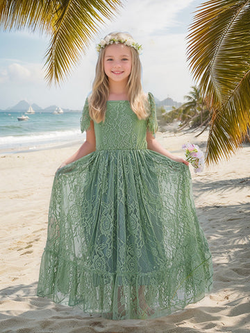 Sage Green Lace Beach Resort Boho Flower Dress