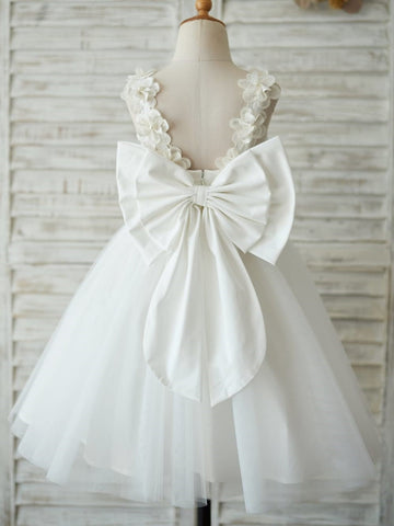 Lace Tulle Knee-length 3D Flower Girl Dress