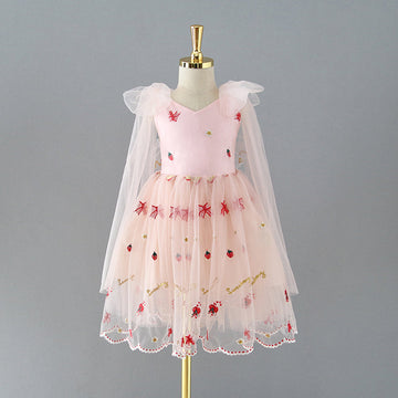 Tulle Knee-length Strawberry Embroidery Flower Girl Dress