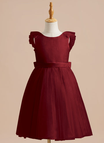A-line Satin Tulle Knee-length Flower Girl Dress