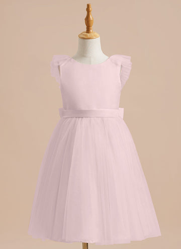 A-line Satin Tulle Knee-length Flower Girl Dress