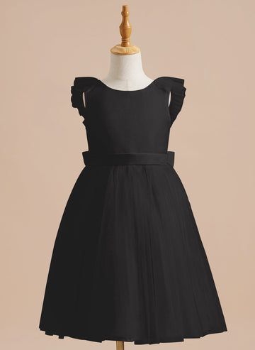A-line Satin Tulle Knee-length Flower Girl Dress