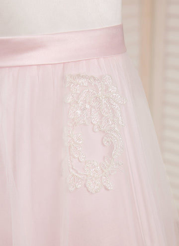 A-line Satin Tulle Ankle-length Pink Dress