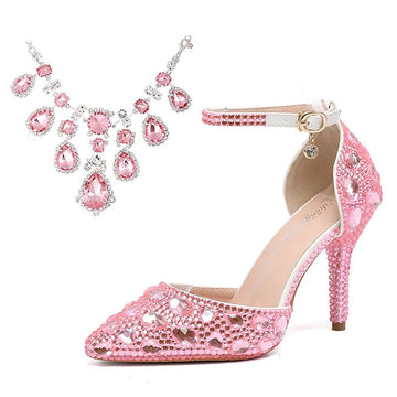 Women's Wedding Shoes Faux Leather Pumps Closed Toe Pointed Toe Crystal Stiletto High Heel Wedding Heels Bridal Shoes