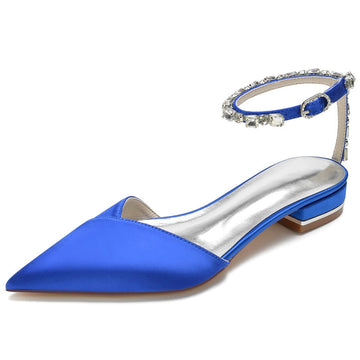 Women's Wedding Shoes Pointed Toe Low Heel Sparkling Rhinestone Ankle Strap Bridal Shoes