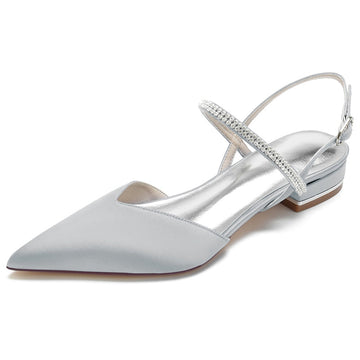 Women's Wedding Shoes Simple Crystal Pointed Toe Low Heel Buckle Bridal Shoes