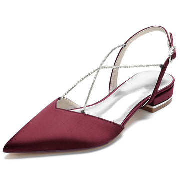 Women's Wedding Shoes Elegant Crossed Rhinestone Chain Pointed Toe Low Heel Buckle Bridal Shoes