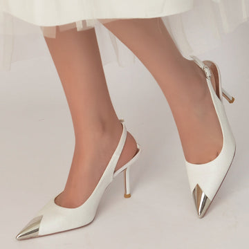 Women's Wedding Shoes White Sparkling Glitter Closed Toe High Heel Buckle Bridal Shoes