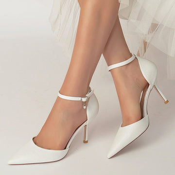 Women's Wedding Shoes Sparkling Elegant Pointed Toe Buckle Bridal Shoes with Crystal Pendant