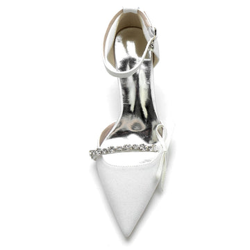 Women's Wedding Shoes Luxurious Pointed Toe Buckle Bridal Shoes with Rhinestone & Bow Knot