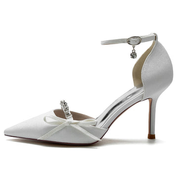 Women's Wedding Shoes Luxurious Pointed Toe Buckle Bridal Shoes with Rhinestone & Bow Knot