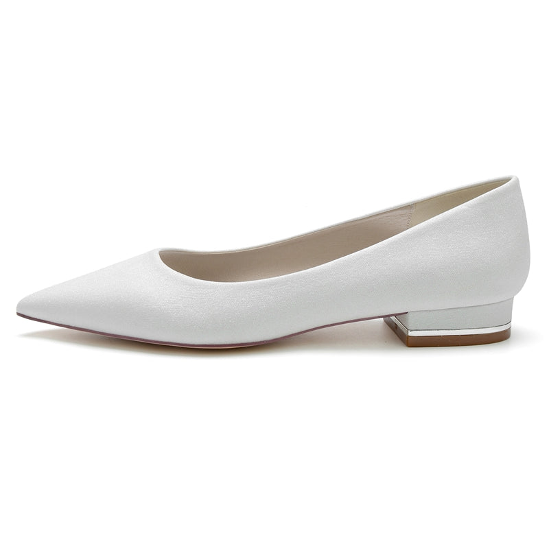Women's Wedding Shoes Simple Sparkling Pointed Toe Flat Heel Bridal Shoes