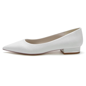 Women's Wedding Shoes Simple Sparkling Pointed Toe Flat Heel Bridal Shoes