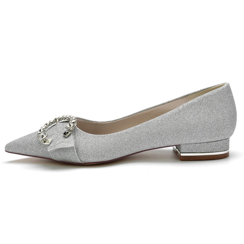 Women's Wedding Shoes Stylish Pointed Toe Flat Heel Rhinestone Bridal Shoes
