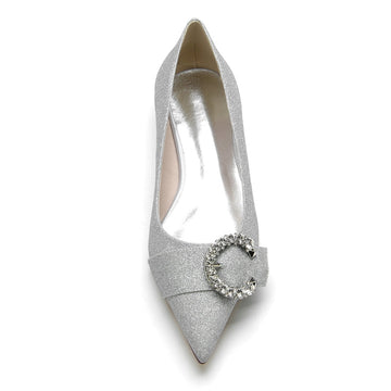 Women's Wedding Shoes Stylish Pointed Toe Flat Heel Rhinestone Bridal Shoes