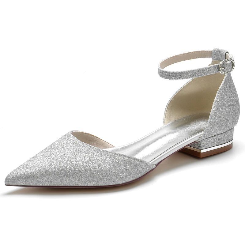Women's Wedding Shoes Minimalist Pointed Toe Mini Crystal Buckle Bridal Shoes