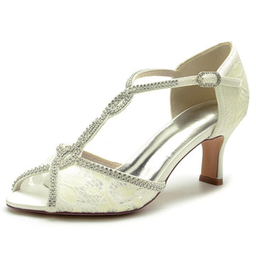 Women's Wedding Shoes Retro High-end Opened Toe Crossed Crystal Buckle Bridal Shoes