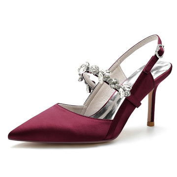 Women's Wedding Shoes Royal Blue Pointed Toe Stiletto Heel Buckle Bridal Shoes with Rhinestone