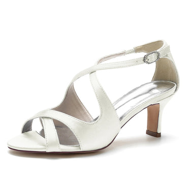 Women's Wedding Shoes Simple Open Toe Mid Heel Crossed Straps Buckle Bridal Shoes