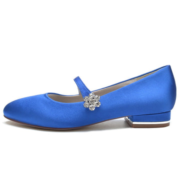 Women's Wedding Shoes Round Toe Low Heel Retro Bridal Shoes with Instep Strap & Rhinestone