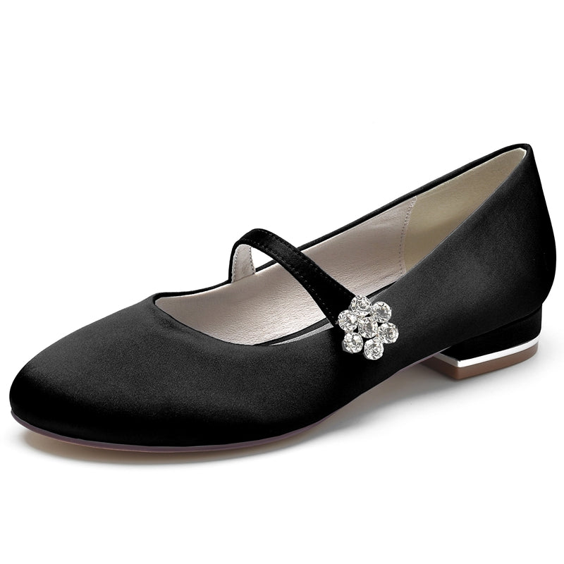 Women's Wedding Shoes Round Toe Low Heel Retro Bridal Shoes with Instep Strap & Rhinestone
