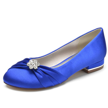 Women's Wedding Shoes Closed Toe Square Heel Elegant Bridal Shoes with Ruffles & Rhinestone