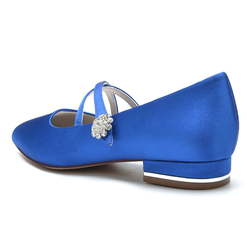 Women's Wedding Shoes Closed Toe Low Heel Crossed Straps Comfortable Bridal Shoes with Crystal