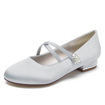 Women's Wedding Shoes Closed Toe Low Heel Crossed Straps Comfortable Bridal Shoes with Crystal