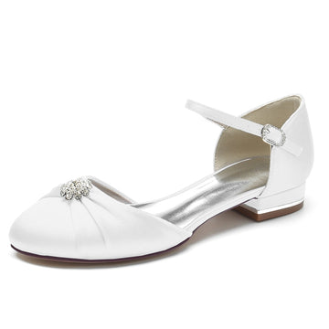 Women's Wedding Shoes Closed Toe Stylish Buckle Bridal Shoes with Rhinestone & Ruffles