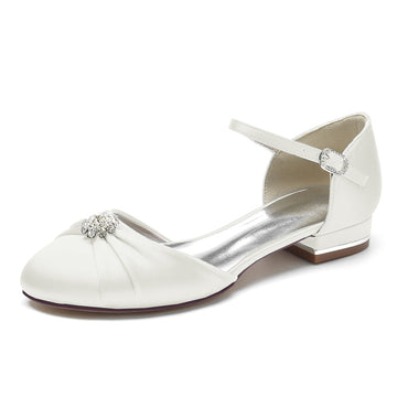 Women's Wedding Shoes Closed Toe Stylish Buckle Bridal Shoes with Rhinestone & Ruffles