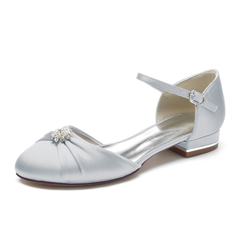 Women's Wedding Shoes Closed Toe Stylish Buckle Bridal Shoes with Rhinestone & Ruffles
