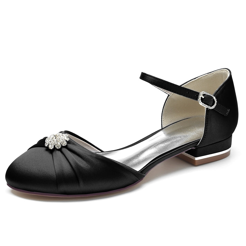 Women's Wedding Shoes Closed Toe Stylish Buckle Bridal Shoes with Rhinestone & Ruffles
