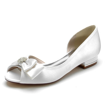 Women's Wedding Shoes Peep Toe High-End Bridal Shoes with Rhinestone & Bow