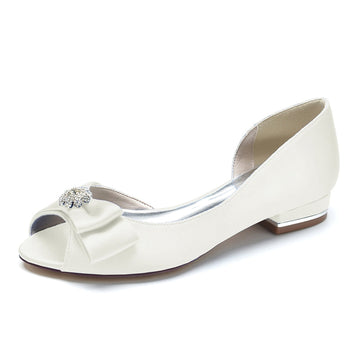Women's Wedding Shoes Peep Toe High-End Bridal Shoes with Rhinestone & Bow