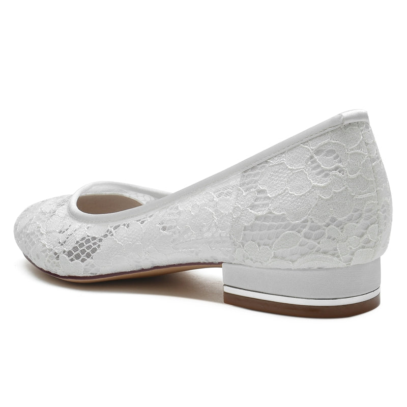 Women's Wedding Shoes Closed Toe Low Heel Lace Cutout Simple Bridal Shoes