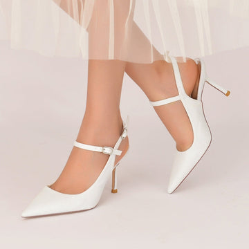 Women's Wedding Shoes Pointed Toe High Heel Stretch Glitter Luxurious Buckle Bridal Shoes