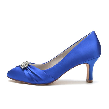 Women's Wedding Shoes Round Toe Mid Heel Comfortable Bridal Shoes with Rhinestone & Ruffles