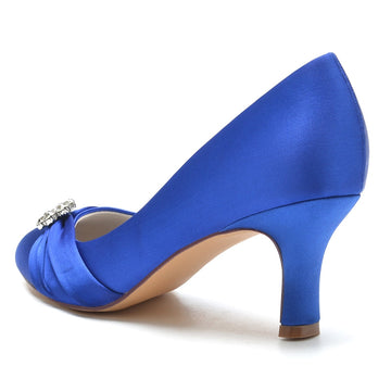 Women's Wedding Shoes Round Toe Mid Heel Comfortable Bridal Shoes with Rhinestone & Ruffles