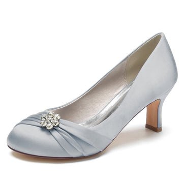 Women's Wedding Shoes Round Toe Mid Heel Comfortable Bridal Shoes with Rhinestone & Ruffles