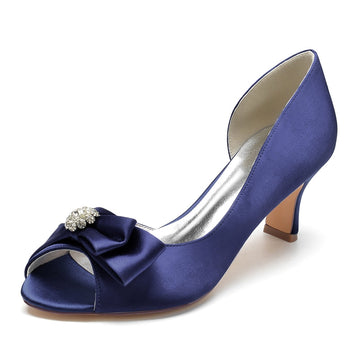 Women's Wedding Shoes Open Toe Mid Heel Delicate Bridal Shoes with Rhinestone & Bow