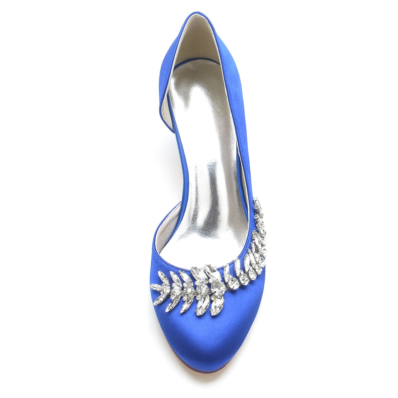 Women's Wedding Shoes Dark Blue Closed Toe Mid Heel Crystal Elegant Bridal Shoes