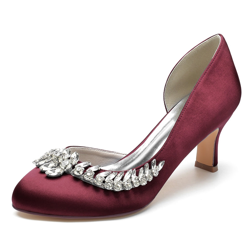 Women's Wedding Shoes Dark Blue Closed Toe Mid Heel Crystal Elegant Bridal Shoes
