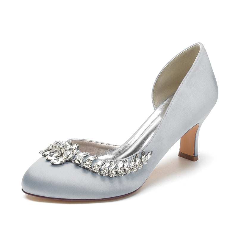 Women's Wedding Shoes Dark Blue Closed Toe Mid Heel Crystal Elegant Bridal Shoes