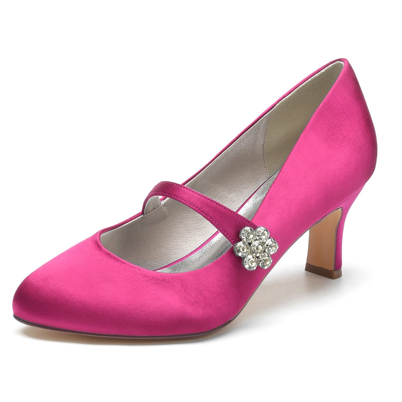 Women's Wedding Shoes White Round Toe Mid Heel Simple Bridal Shoes